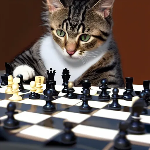 Prompt: first - person perspective view of a cat playing chess with his friend, first person point of view