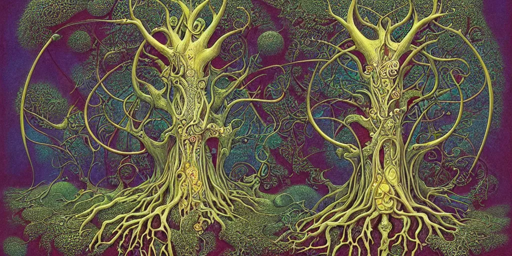 Image similar to tree of life by roger dean and andrew ferez, art forms of nature by ernst haeckel, divine chaos engine, symbolist, visionary, art nouveau, botanical fractal structures, organic, detailed, realistic, surreality