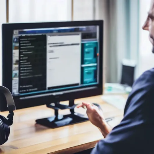 Prompt: man waiting in front of his computer for his friend to log in