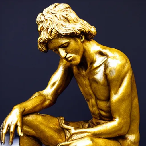 Prompt: golden statue of a beggar, realistic, detailed,