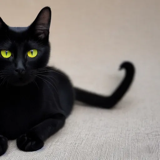 Prompt: a black cat with yellow eyes, missing some whiskers and standing up