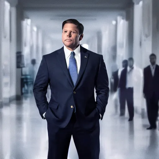 Image similar to Cinematic still of Florida Governor Ron DeSantis in a political thriller, Man of the Year