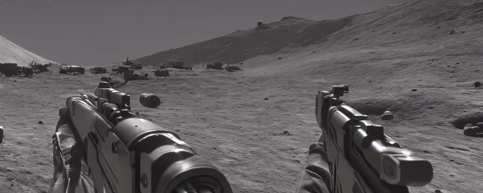Prompt: gunfight on the moon, photorealistic, cinematic, high - res