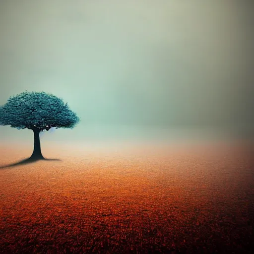 Prompt: lonely tree, lone tree, single tree, surreal, mindscape, dreamscape, magical tree, sad, lonely, mist, fog, smog, light dispersion, subtle ghostly patterns, floating alien entities, corals, coral reef, levitating fish, underwater, mushrooms, mushroom forest