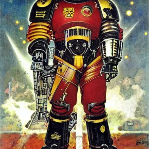 Image similar to elon musk as a warhammer 4 0 k space marine, by norman rockwell,