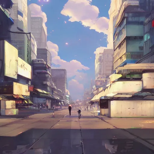 Prompt: city street,by Makoto Shinkai