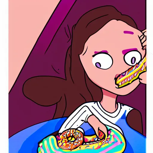 Image similar to Mabel Pines eating a donut, colourful, drawing, masterpiece, high detail, digital art, by Alex Hirsch