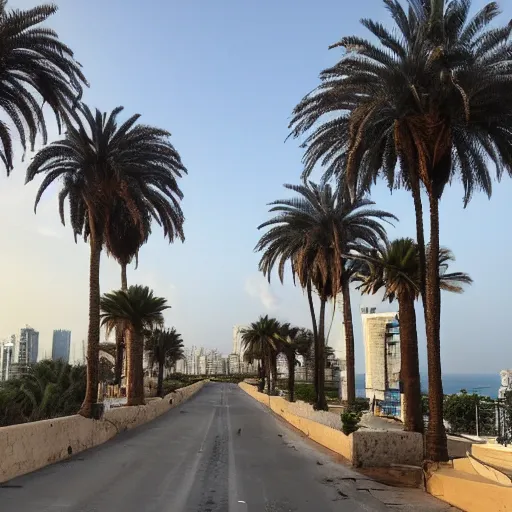 Prompt: tel aviv view the end of the world with palm trees