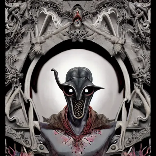 Image similar to 4K headshot portrait of godlike Plague Doctor of Nazareth with defined arms and open hands and bloody clothes with giant mandala wings , intricate face , flawless anime cel animation by Kentaro Miura, psychedelic , highly detailed upper body , professionally post-processed , beautiful, scary, symmetry accurate features, epic, octane rendered, anime masterpiece, accurate by Craig Mullins, ilya kuvshinov, krenz cushart, epic , artgerm trending on artstation by Edward Hopper and Dan Mumford and WLOP and Rutkovsky, beksinski carl spitzweg moebius and tuomas kocar, intricate artwork by caravaggio, Unreal Engine 5, Lumen, Nanite