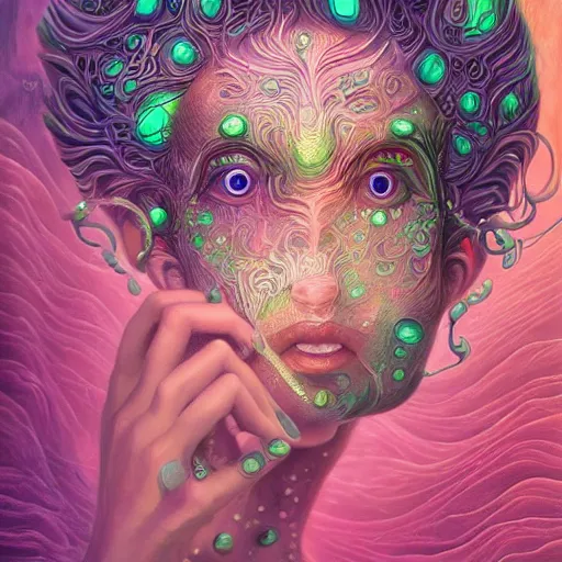 Image similar to An extremely psychedelic portrait of deep sea goddess, surreal, LSD, face, detailed, intricate, elegant, lithe, highly detailed, digital painting, artstation, concept art, smooth, sharp focus, illustration