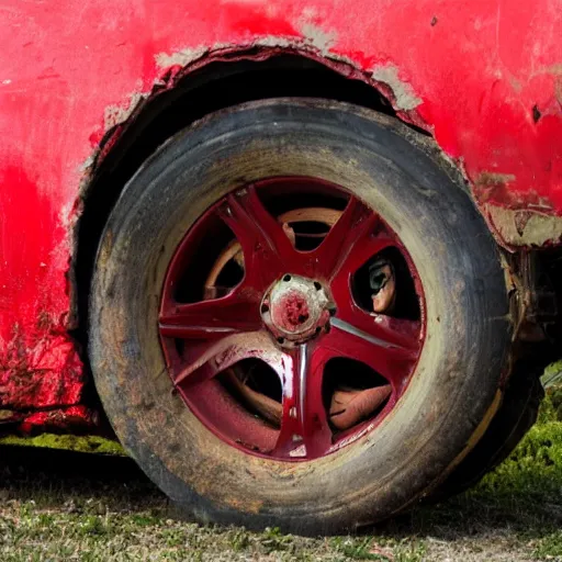 Prompt: car made of red flesh