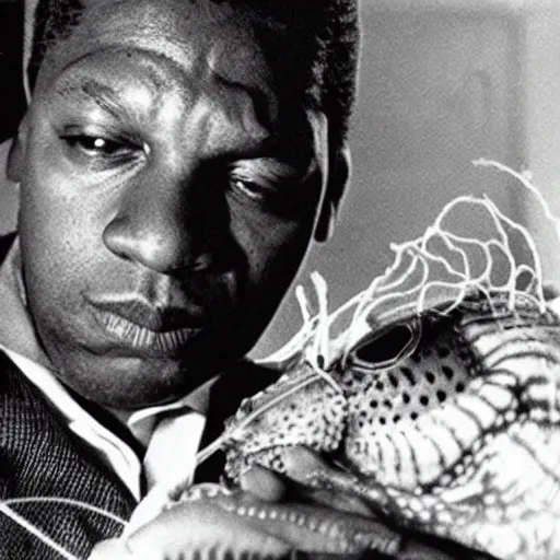 Image similar to john coltrane snuggling an angler fish