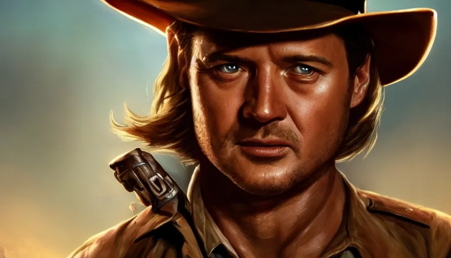 Image similar to Brendan Fraser is Indiana Jones, hyperdetailed, artstation, cgsociety, 8k