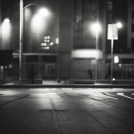 Image similar to a lonely shadowy figure at night, black and white, long exposure, motion blur, 3 5 mm