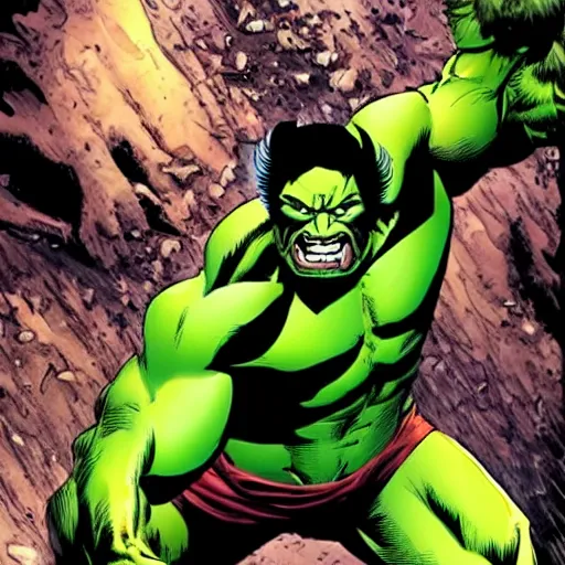 Prompt: wolverine dressed as the incredible hulk