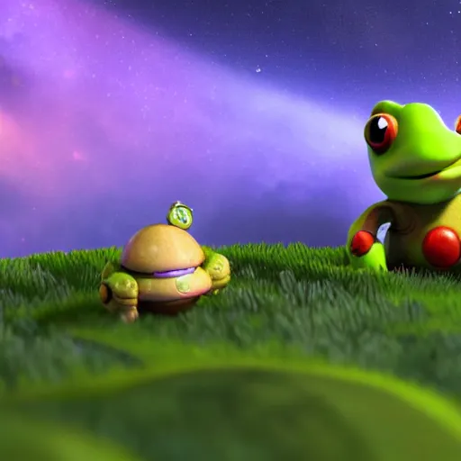 Prompt: toad in space smokes grass, singularity, spaceship, planets, 4 k, beautiful, in a space suit, high quality, cartoon, unreal engine generation, mushrooms