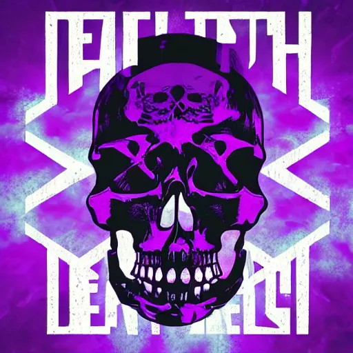 Prompt: deathstep album cover in purple colors, with a skull, highly realistic photo