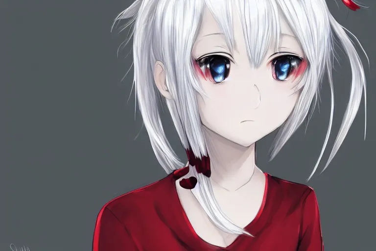 Image similar to white hair, red eyes, two little horn on the head, anime style, anime girl, sketch
