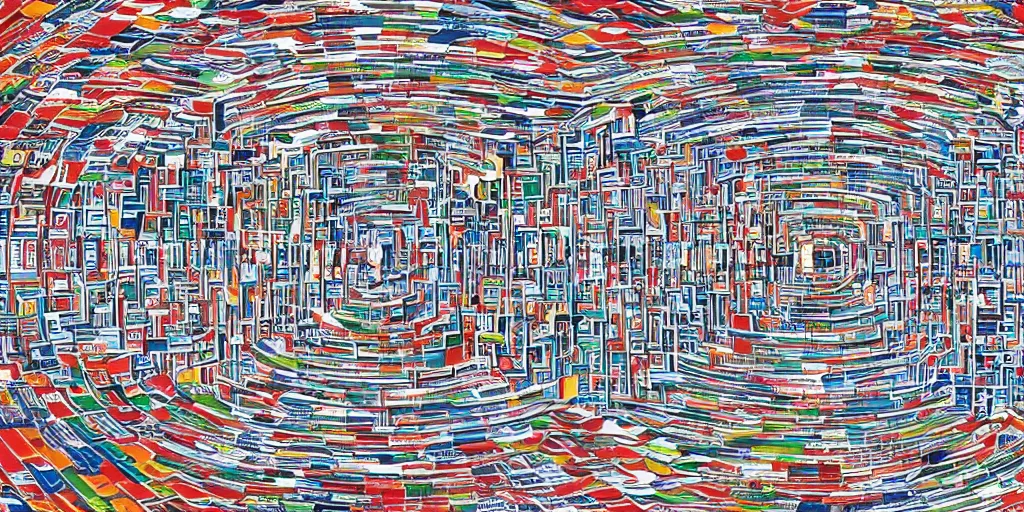 Prompt: First-person view of a maze made out of credit cards, illustraiton, editorial