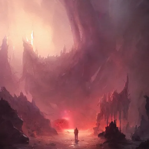 Image similar to watercolor of the depths of hell, trending on artstation, greg rutkowski, award - winning painting