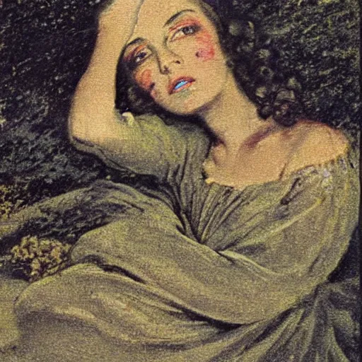 Image similar to dayglo yellow, fantastic planet loose, blocks by alfred augustus glendening. this illustration was painted in 1 9 3 7 during the guerra civil espanola. the woman in the illustration is weeping. she is wearing a black dress & a black veil. her face is distorted by grief. the illustration is dark & somber.