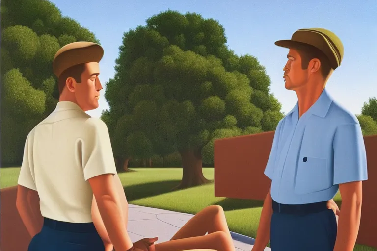 Image similar to two men talking, summer afternoon, kenton nelson