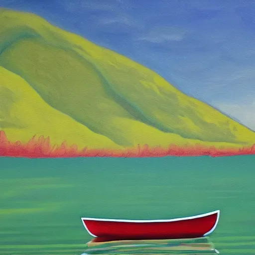 Image similar to painting of a lone canoe floating in a blood river