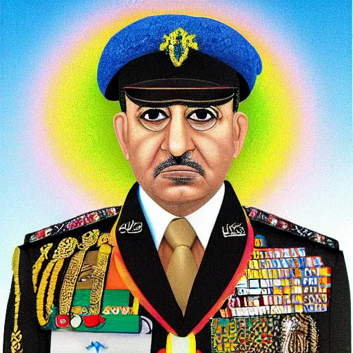 Image similar to rainbow portrait of an iraqi general wearing a beret, 8 k, intricate, detailed,