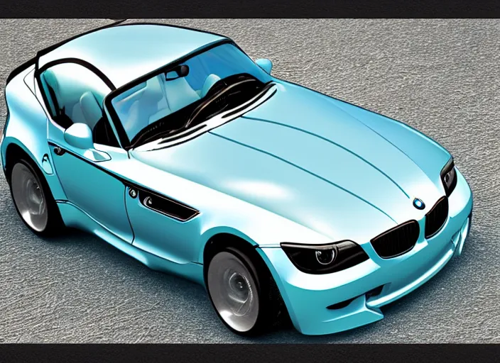 Prompt: “Velvet blue BMW Z3 car, Photorealistic.”