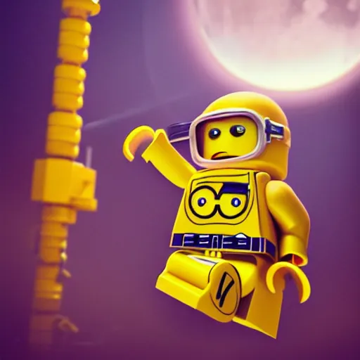 Prompt: lego minion astronaut on the moon by goro fujita and beeple, realism, sharp details, cinematic, highly detailed, digital, 3 d, yellow colors