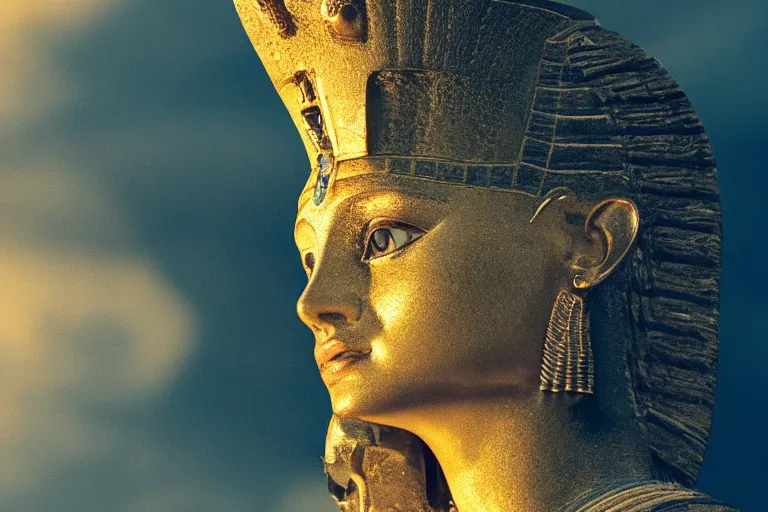 Image similar to a beautiful award winning photo of Cleopatra, golden hour, very detailed and sharp, 4k cinematic