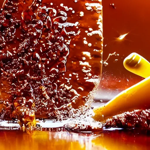 Image similar to honey splashing on fork, hyper realistic, award winning slow - motion food photography