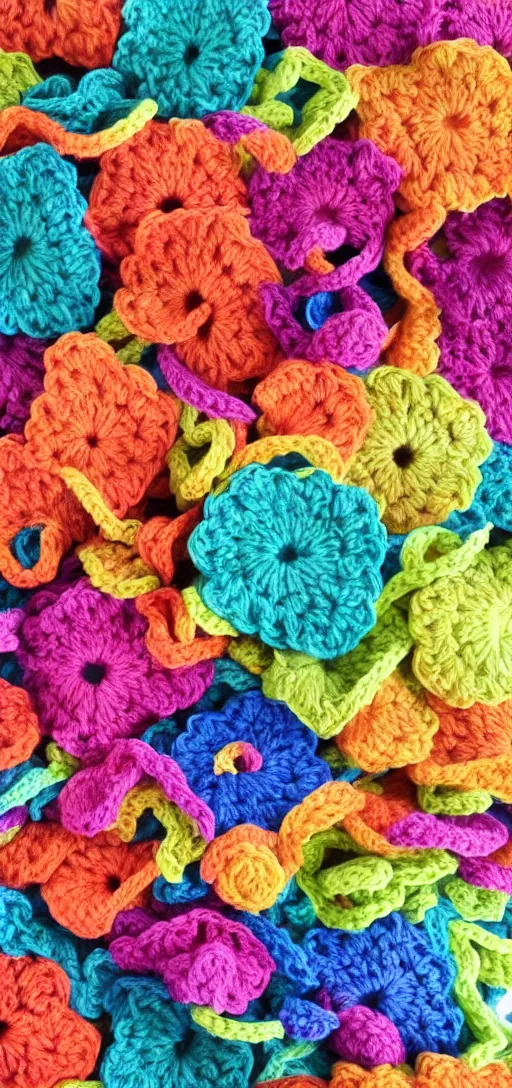 Image similar to multicolored crocheted party