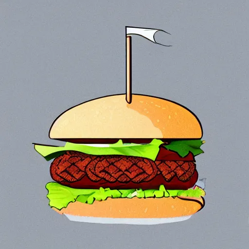 Image similar to a very tall burger, tall, hamburger, illustration, concept art, fantasy, ultra realistic