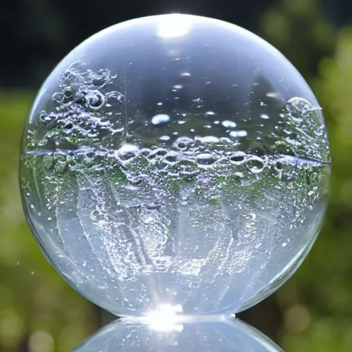 Image similar to beautiful water sphere, made of water, hyperrealistic, transparent, refreshing, balanced, caustic