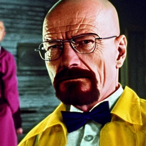 Prompt: A still of Walter White in Willy Wonka