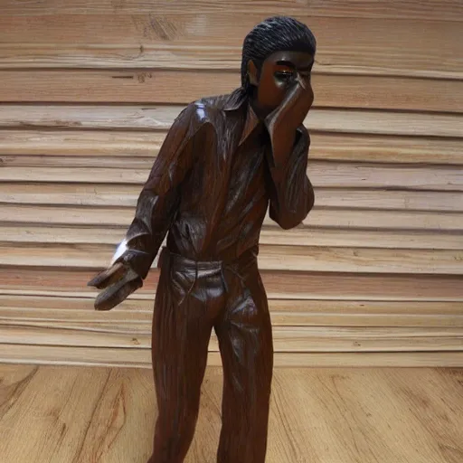 Prompt: wooden carving statue of michael jackson ebay listing