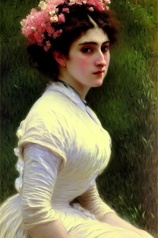 Image similar to victorian lady, painting by monet, bouguereau, detailed art, artstation