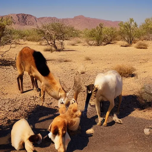 Image similar to animals drinking at a desert oasis