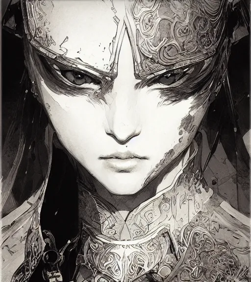 Image similar to portrait of anime woman in armor, pen and ink, intricate line drawings, by craig mullins, ruan jia, kentaro miura, greg rutkowski, loundraw