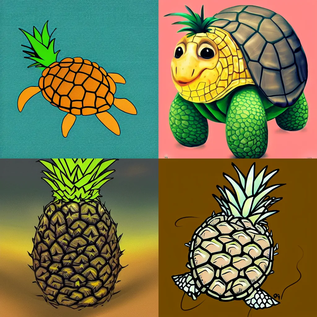 Prompt: a turtle crossed with a pineapple!!! hybrid, digital art, trending on artstation