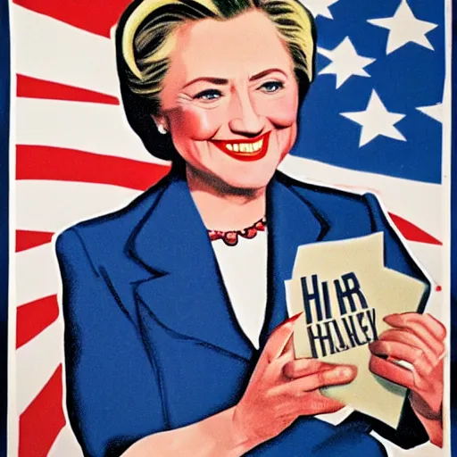 Prompt: Hillary Clinton 1940s propaganda poster