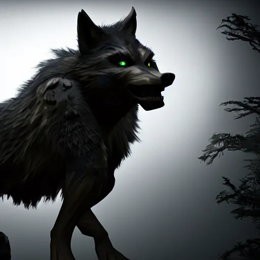 Prompt: werewolf hidden in the dark. higly detailed. unreal engine 5