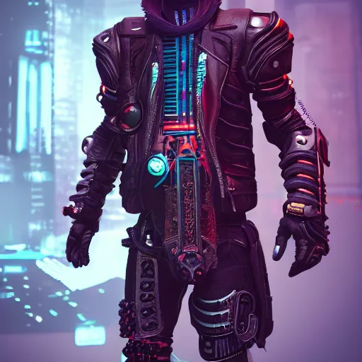 Prompt: a hyperrealistic 3d render of a male cyberpunk warlock. intricate details. arnold render. Trending on ArtStation. Centered. Vivid cinematic lighting. cyberpunk background.