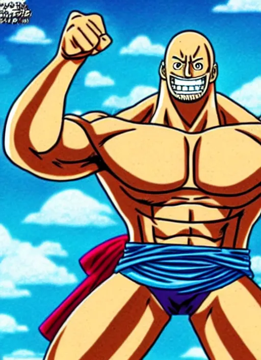 Image similar to dwayne johnson as character in one piece manga, sketch by eiichiro oda