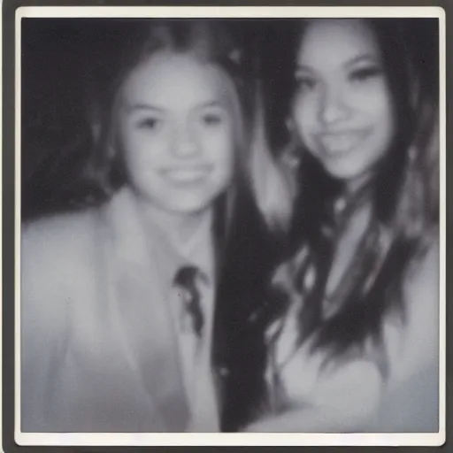 Prompt: polaroid photo of high school prom night