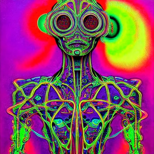 Image similar to psychedelic organic cyborg, art by albert aublet