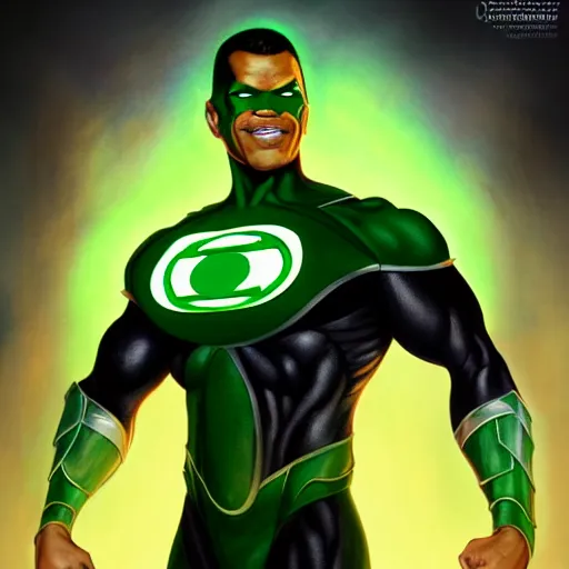 Prompt: A studio full body shot of a photorealistic green lantern performer by Jamie Foxx, symmetrical face, deep focus, D&D, fantasy, intricate, elegant, highly detailed, digital painting, artstation, concept art, matte, sharp focus, illustration, hearthstone, art by Artgerm and Greg Rutkowski and Alphonse Mucha