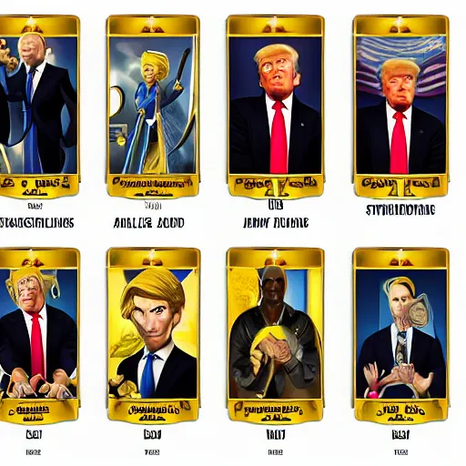 Prompt: donald trump tarot cards all suits bejeweled unreal engine 8 k