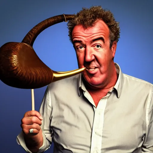 Image similar to Jeremy Clarkson with a mouth shaped as a horn.